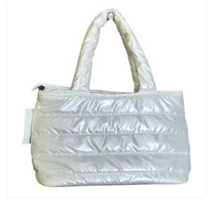 Womens White Puffer Shoulder Bag & Black Detachable Adjustable Shoulder Strap